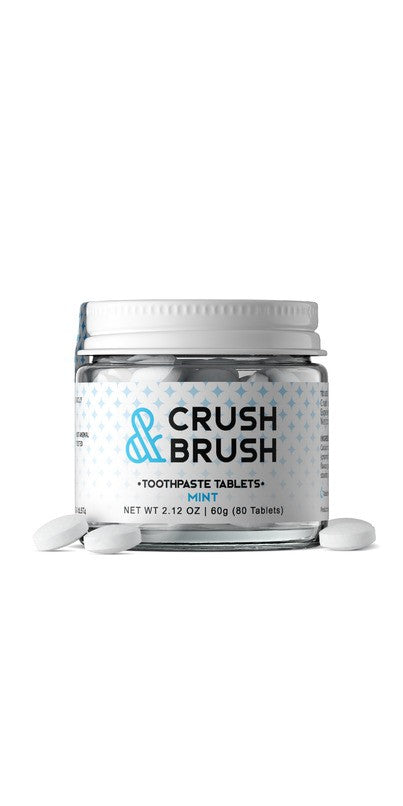 Dentifrice en Tablettes - Bocal de 80 comprimés de dentifrice à la Menthe 60g - CRUSH & BRUSH