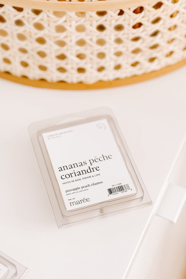 Emballage de cube de cire de soya parfum ananas, pêche et coriandre - Marée chandelles