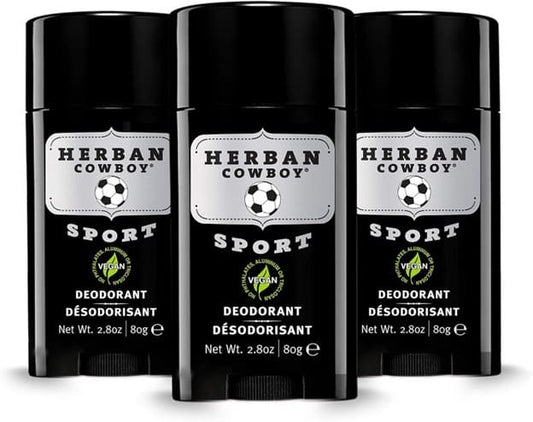 Déodorant en bâton Herban Cowboy pour hommes, format 80 g, sur fond neutre – emballage noir au design épuré, idéal pour une routine de soins naturels.