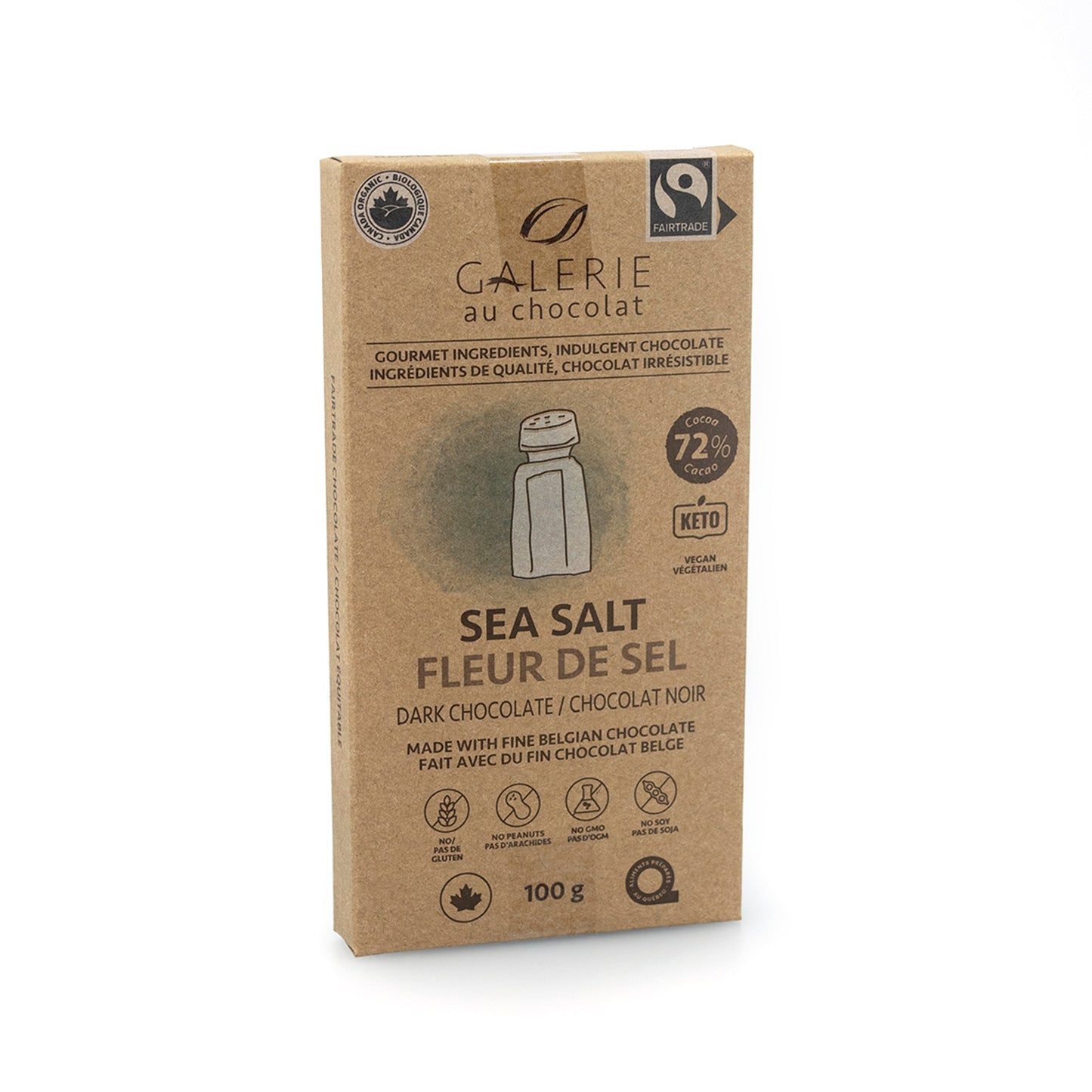 Chocolat noir 72% KETO et sel de mer biologique 100g – GALERIE AU CHOCOLAT