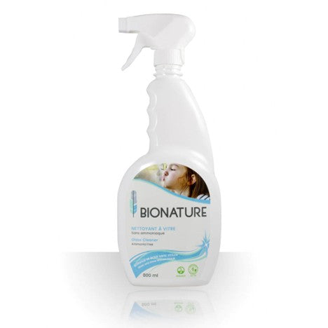 Bouteille de nettoyant à vitres BIONATURE 800 mL avec vaporisateur, sans ammoniaque, parfum pomme.