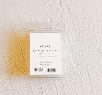 cubes de cire de soya ambre tangerine dans son emballage