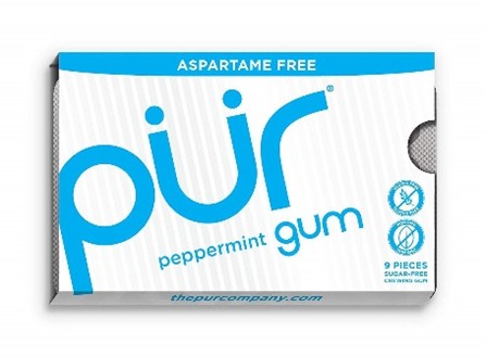 Gomme sans aspartame et sans sucre au goût menthe poivrée, en paquet de 9 morceaux