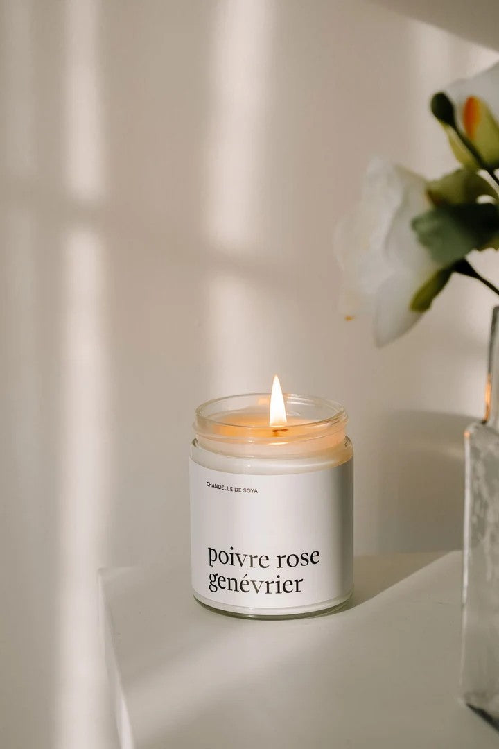 Chandelle de soya - Poivre rose genévrier 270 ml - MARÉE CHANDELLES