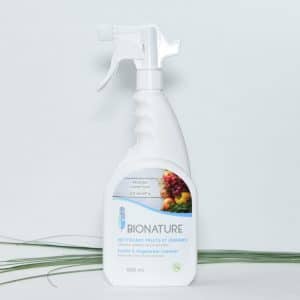 Bouteille de nettoyant pour fruits et légumes Bionature – prêt à l’emploi, biodégradable et sans odeur.