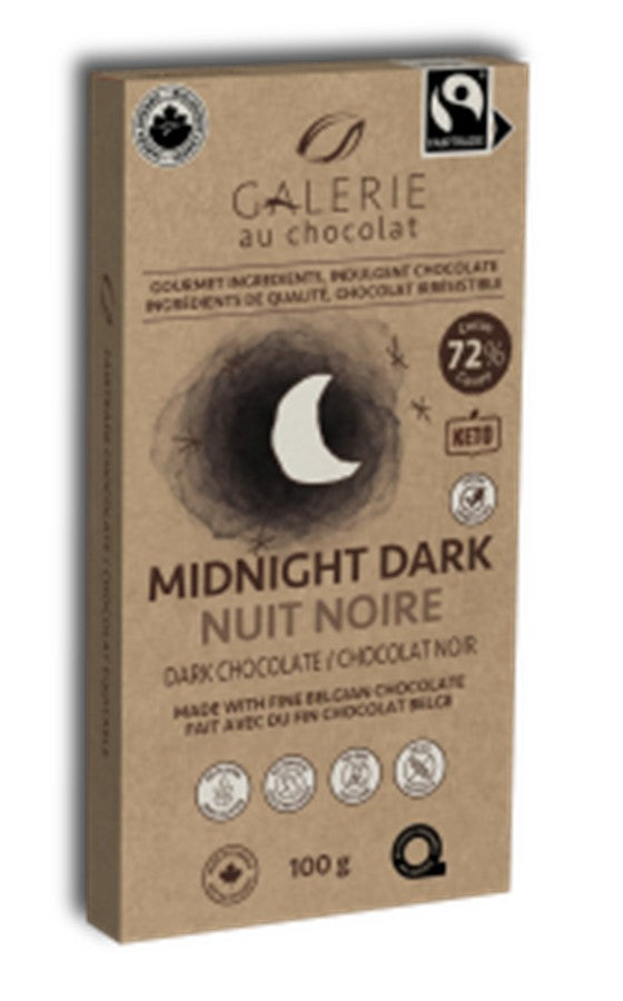 Tablette de chocolat noir 72 % équitable de Galerie au Chocolat – fabriqué au Canada