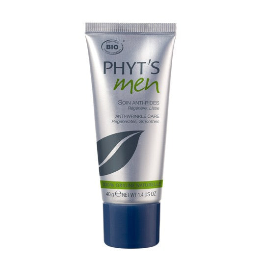 Tube du soin anti-rides PHYT’S Men pour homme, format 40 g, présenté sur fond blanc – cosmétique bio certifié, texture fluide et non grasse.