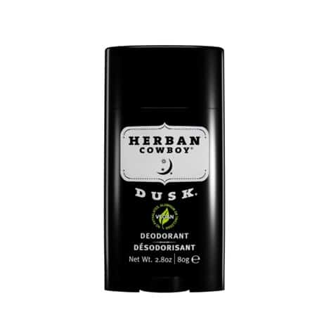 Déodorant en bâton Herban Cowboy pour hommes, format 80 g, sur fond neutre – emballage noir au design épuré, idéal pour une routine de soins naturels.