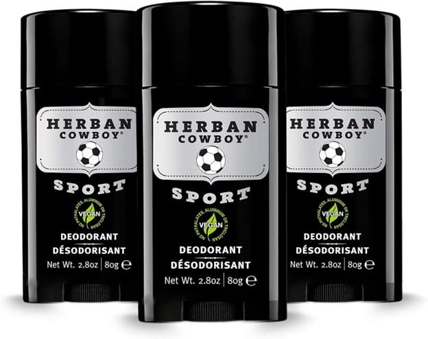 Déodorant en bâton Herban Cowboy pour hommes, format 80 g, sur fond neutre – emballage noir au design épuré, idéal pour une routine de soins naturels.