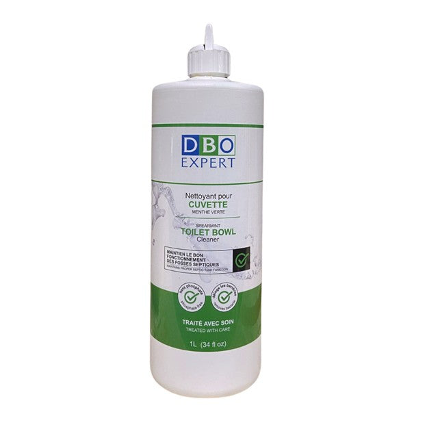 Bouteille de nettoyant à cuvette naturel Planette 1 L sur fond blanc, étiquette visible, au parfum de menthe verte.