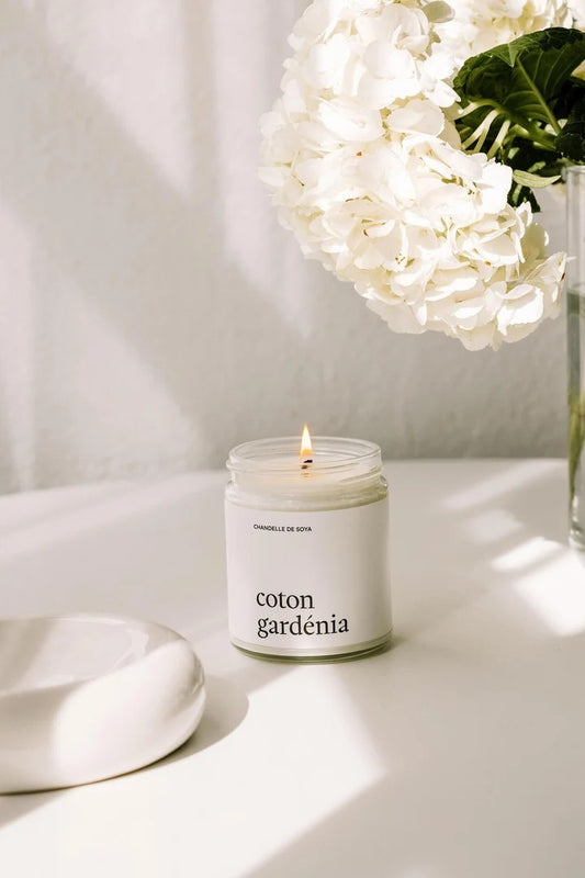 Chandelle de soya - Coton Gardénia 270 ml - MARÉE CHANDELLES