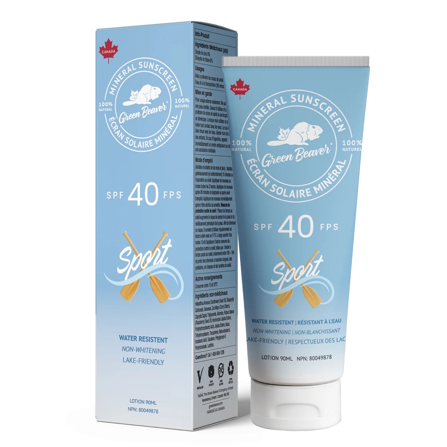 Écran solaire minéral SPF40 adulte (résistant à l'eau) 90ml - GREEN BEAVER
